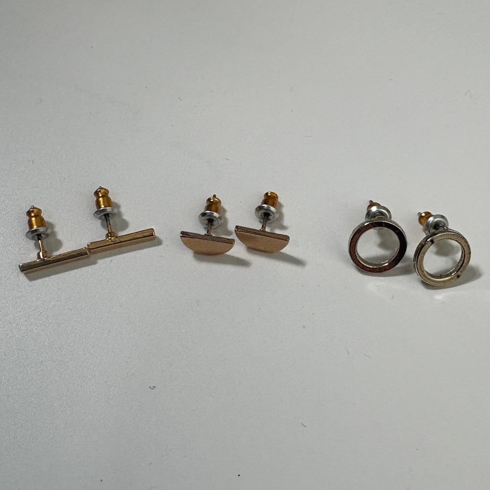 Foxy Original Set of 3 Stud Earrings Bar Half‎ Moon Circle Gold Silver Tone